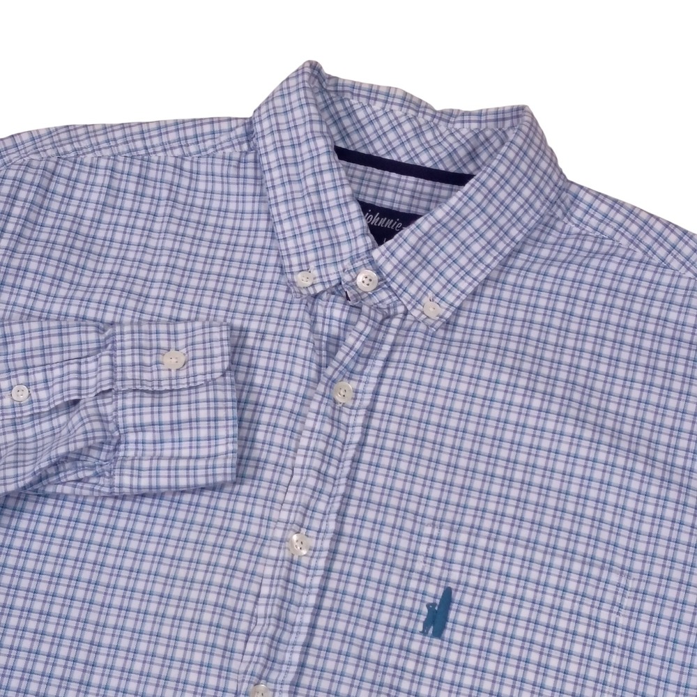 Johnnie-O Mens Blue Check Egyptian Cotton Button Down Shirt Size L Long Sleeve
